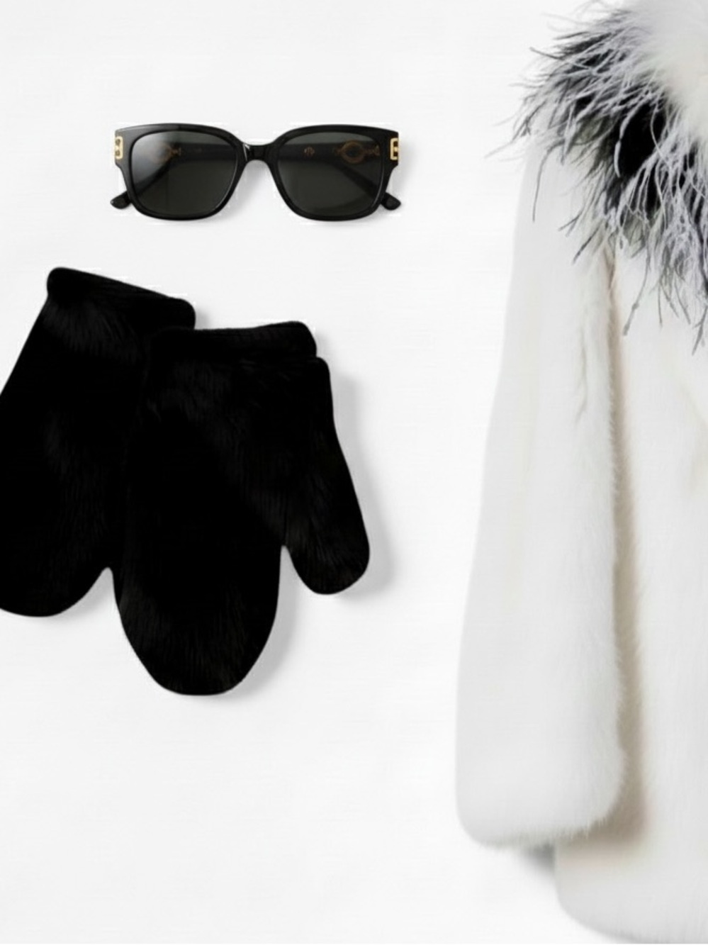 Plush Black Faux Mink Fur Mittens for Women